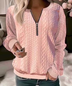 Solid Color Casual Texture Knitted Sweater